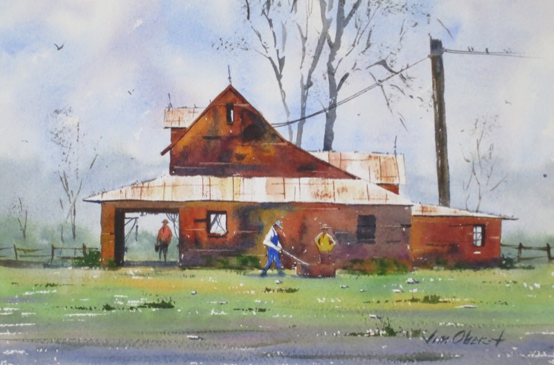 landscape, rural, farm, barn, original watercolor painting, oberst